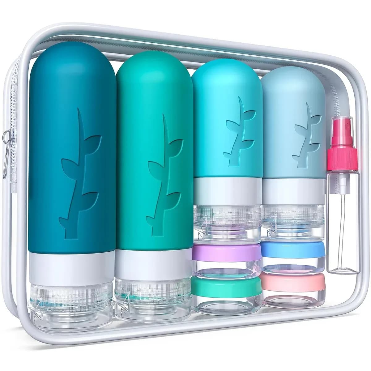Travel bottles set in green, a fresh color option