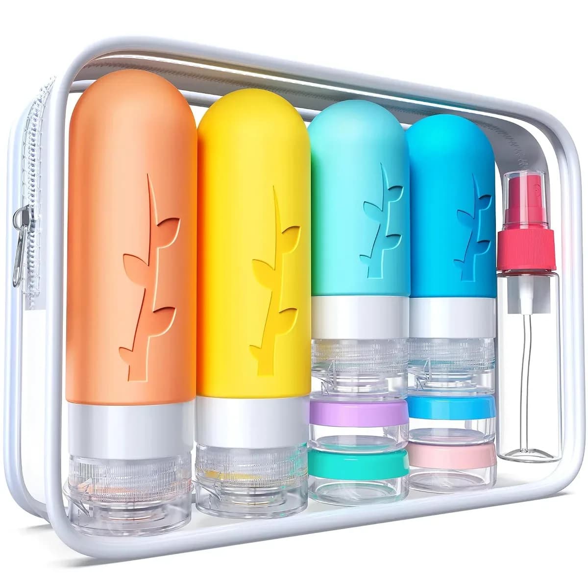 Travel bottles set in pink silicone