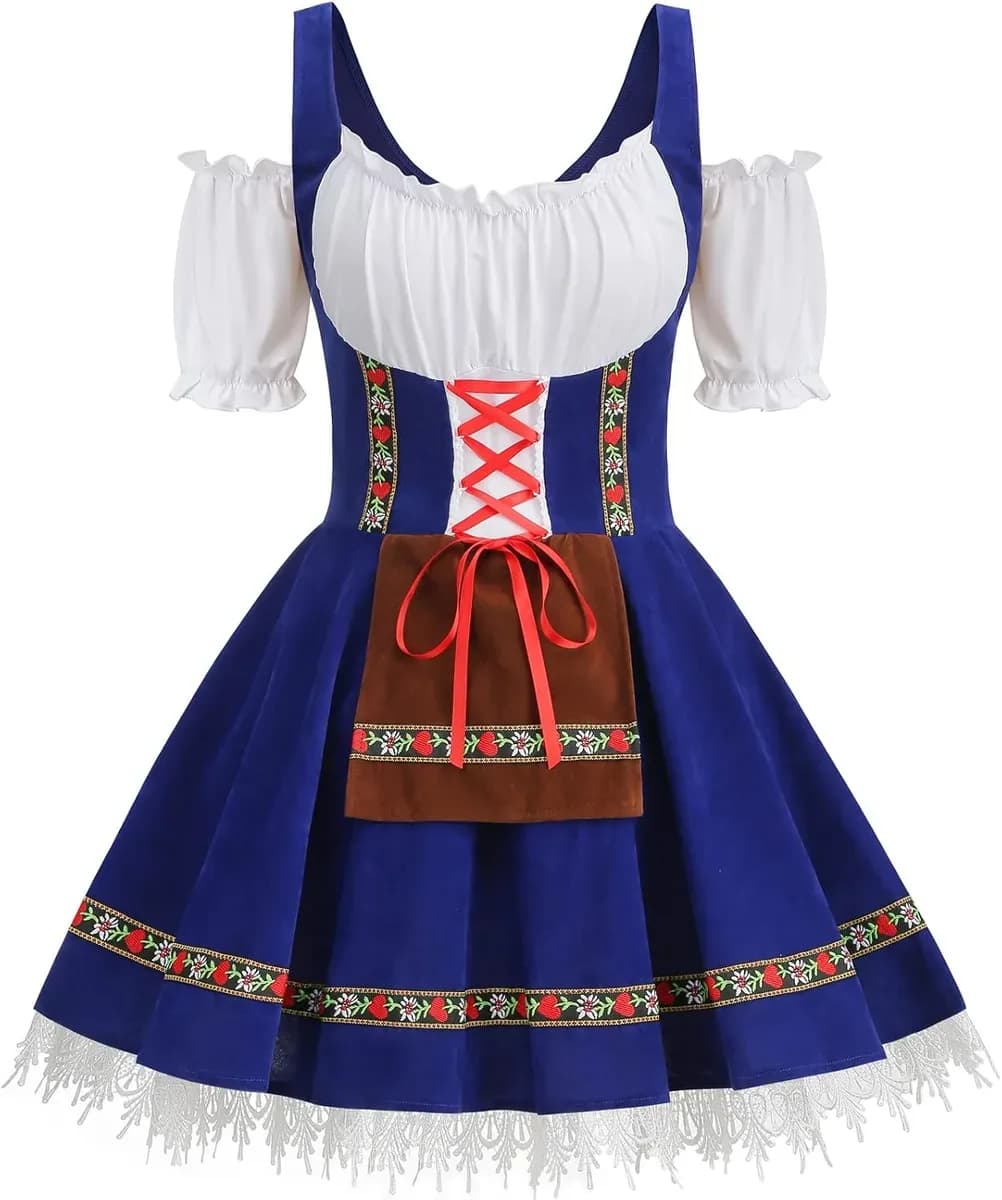 Blue velvet dirndl dress for Oktoberfest