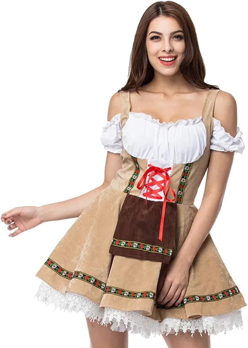 Khaki velvet dirndl dress for Halloween and festivals