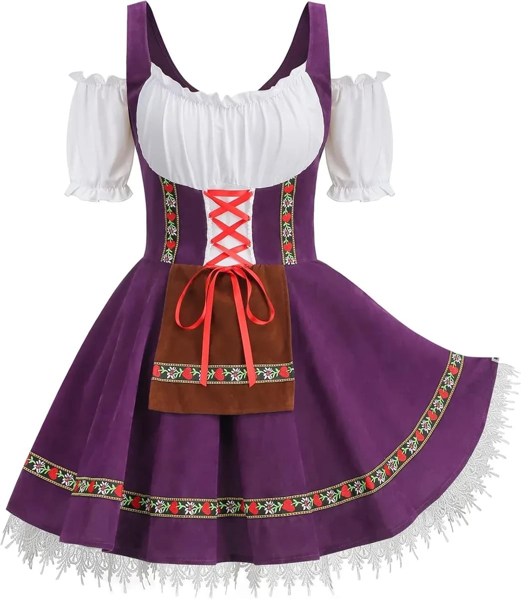 Purple velvet dirndl dress costume for themed parties