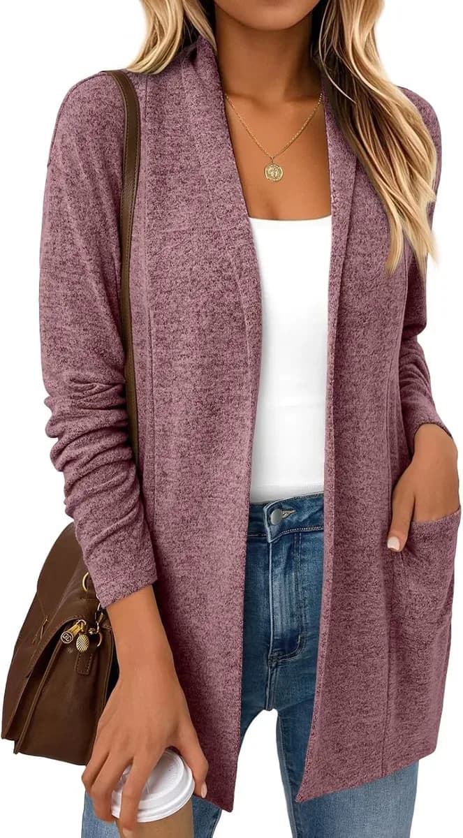 Wine red open front cardigan for fall outfits