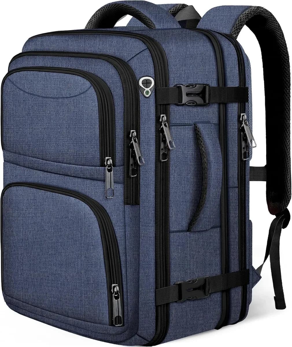 Carry-on travel backpack in blue
