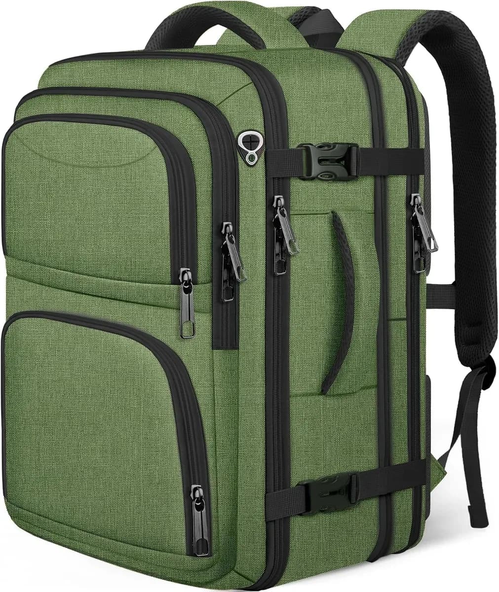 Carry-on travel backpack in green