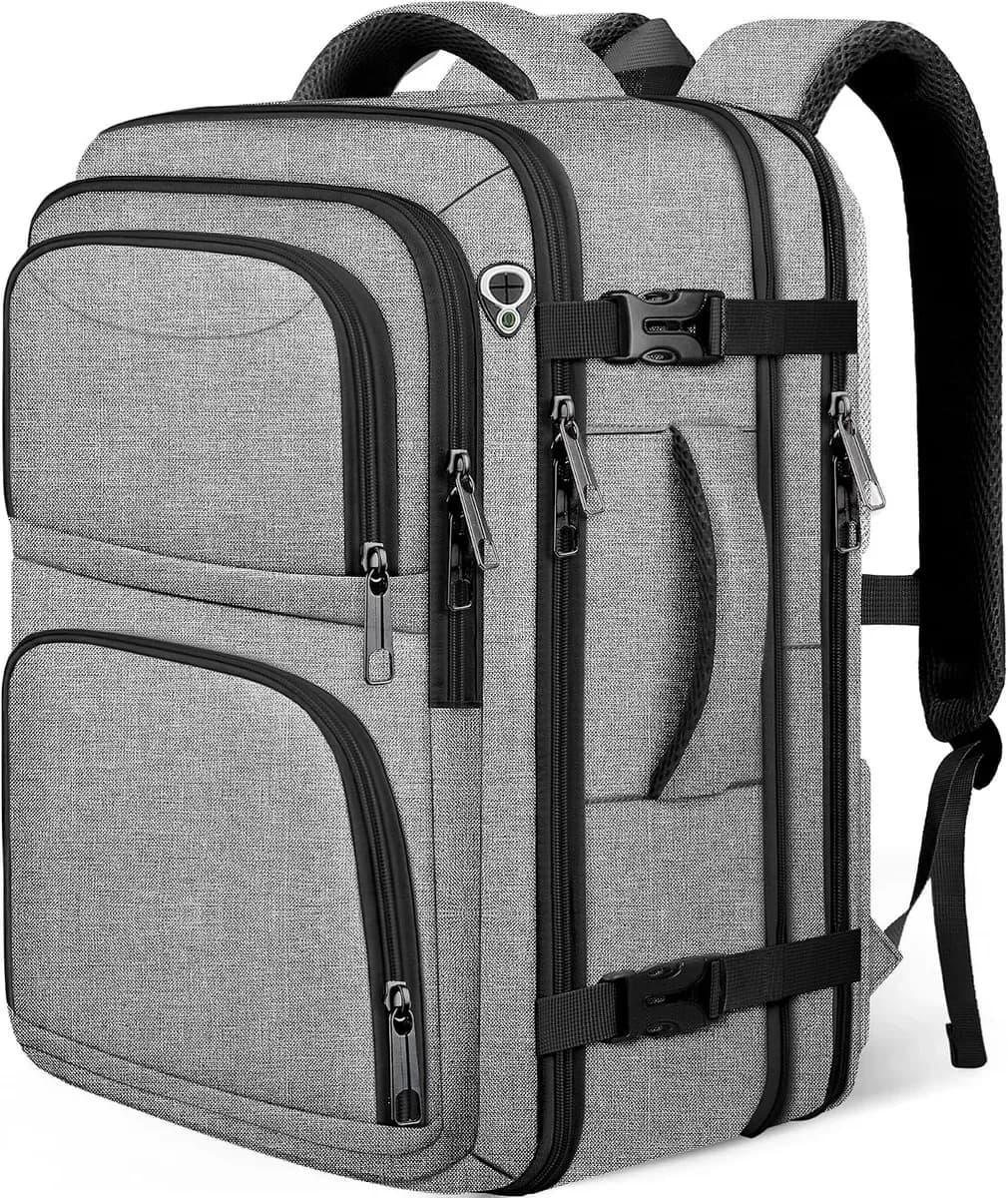 Carry-on travel backpack in the grey colorway