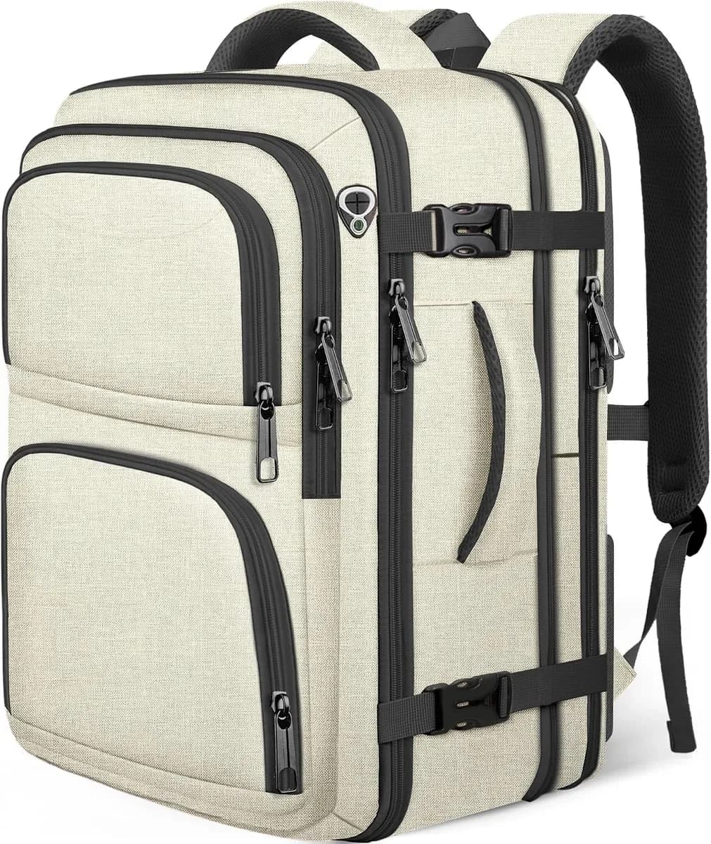 Carry-on travel backpack in off-white