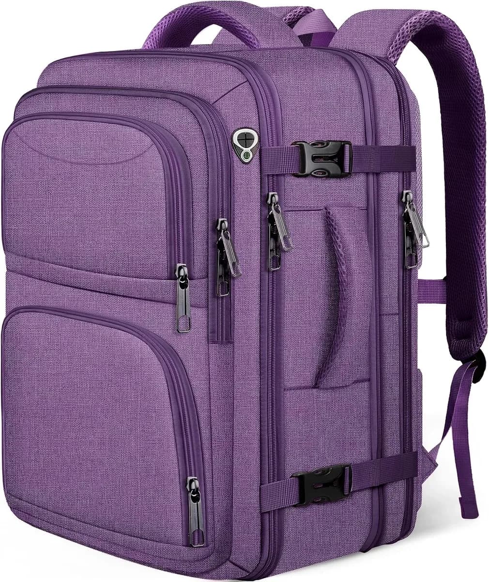 Carry-on travel backpack in purple