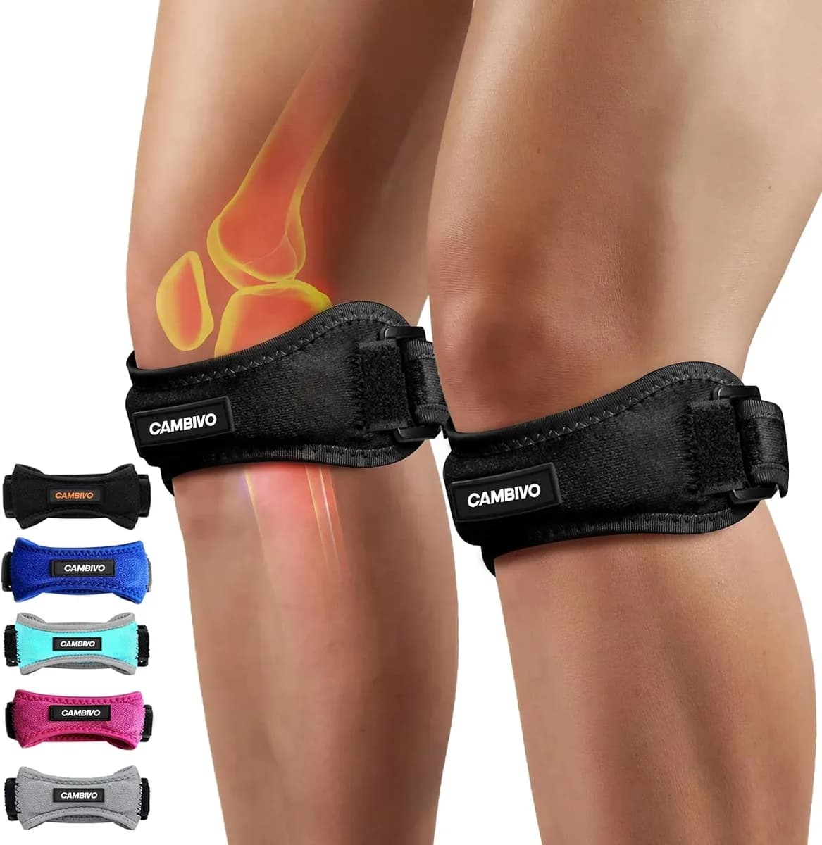 Black patella tendon knee strap pair worn just below the kneecap
