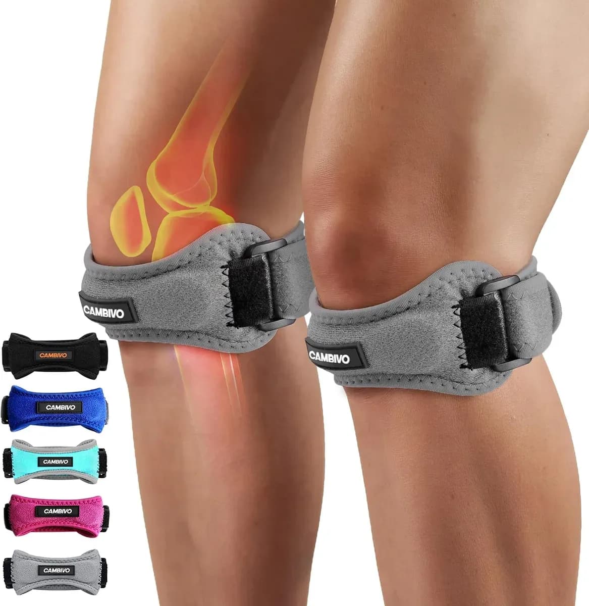 Gray patella tendon knee strap, adjustable one-size band
