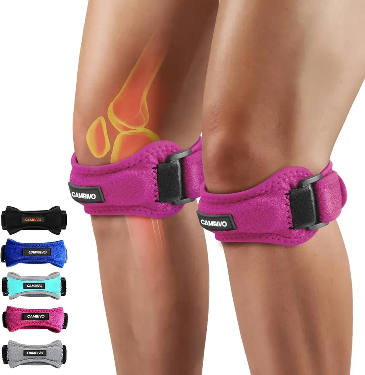 Pink patella tendon knee strap with cushioned support