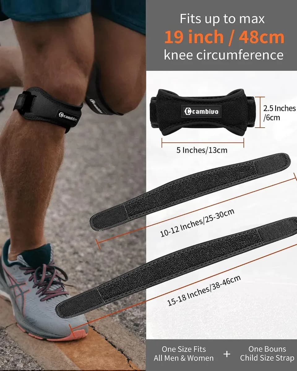 Patella tendon knee strap size guide with adjustable strap lengths