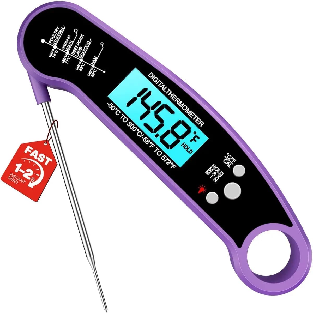 Purple instant read meat thermometer, product view