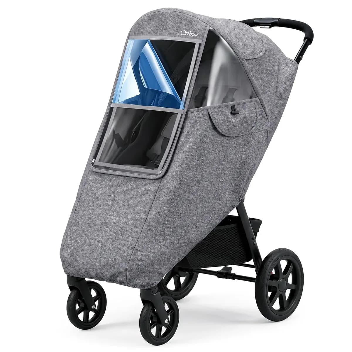 Stroller rain cover in the light gray option with side vents