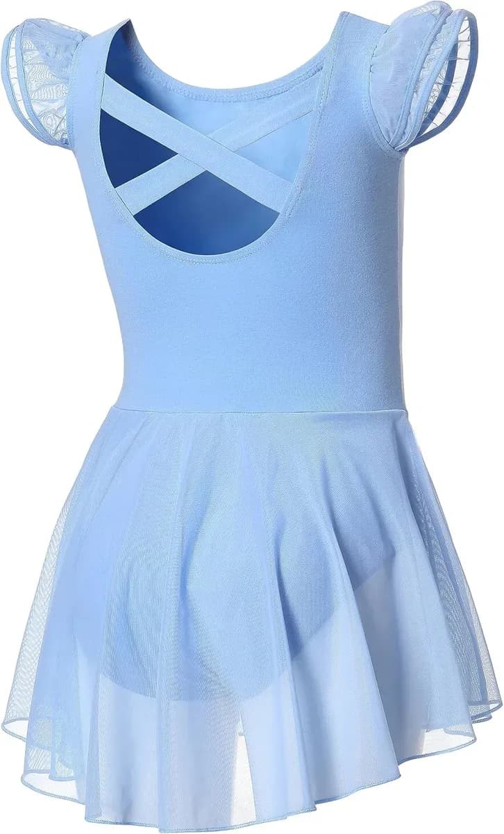 Girls ballet leotard with skirt in the blue color option