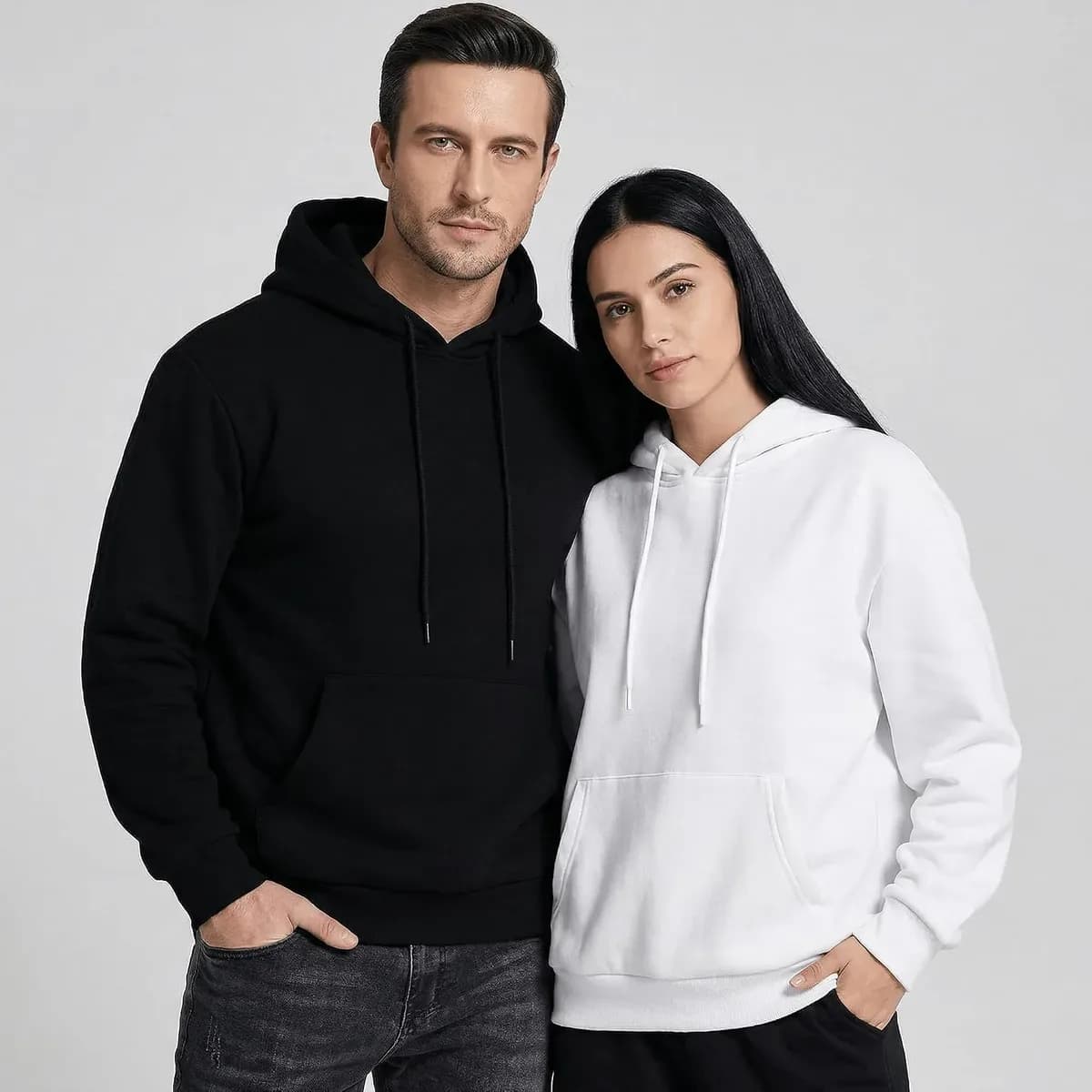 Couple both wearing the fleece lined hoodie for men