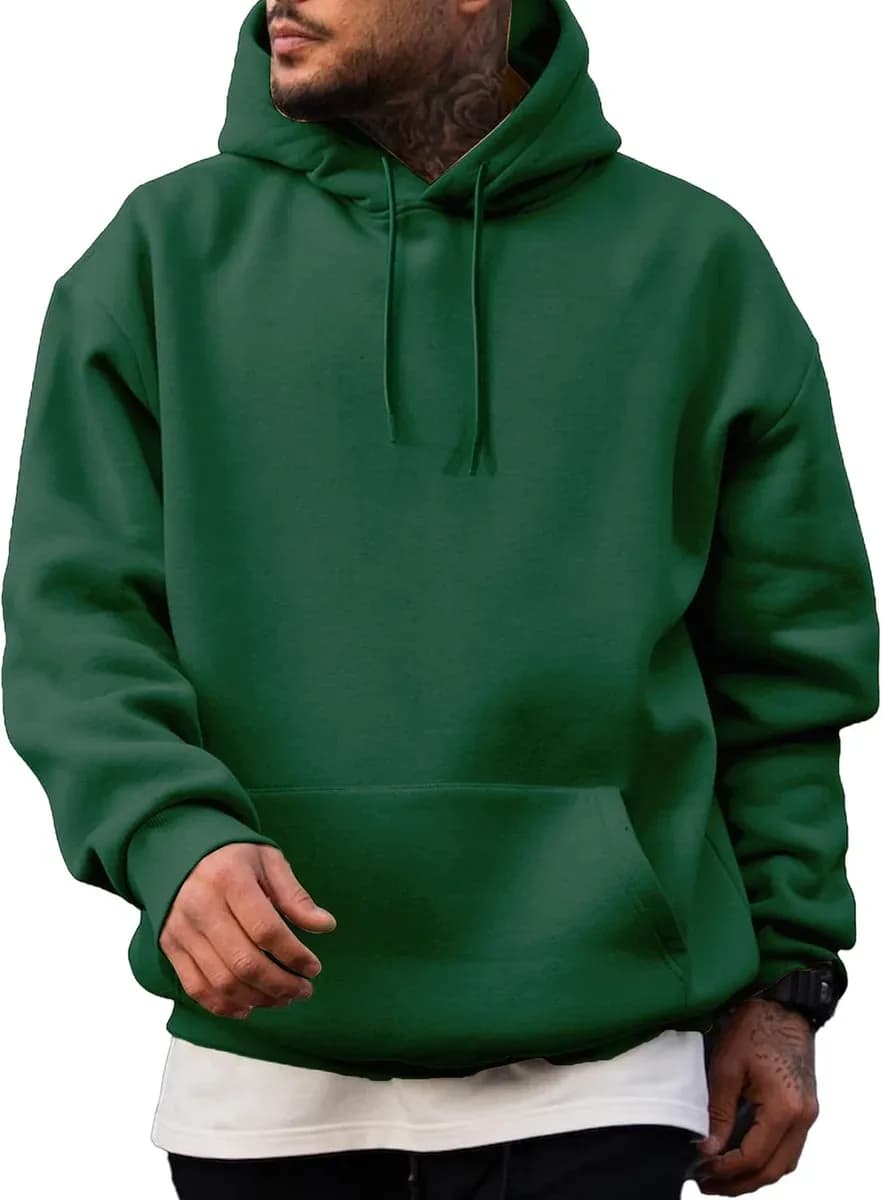 Fleece lined hoodie for men in dark green