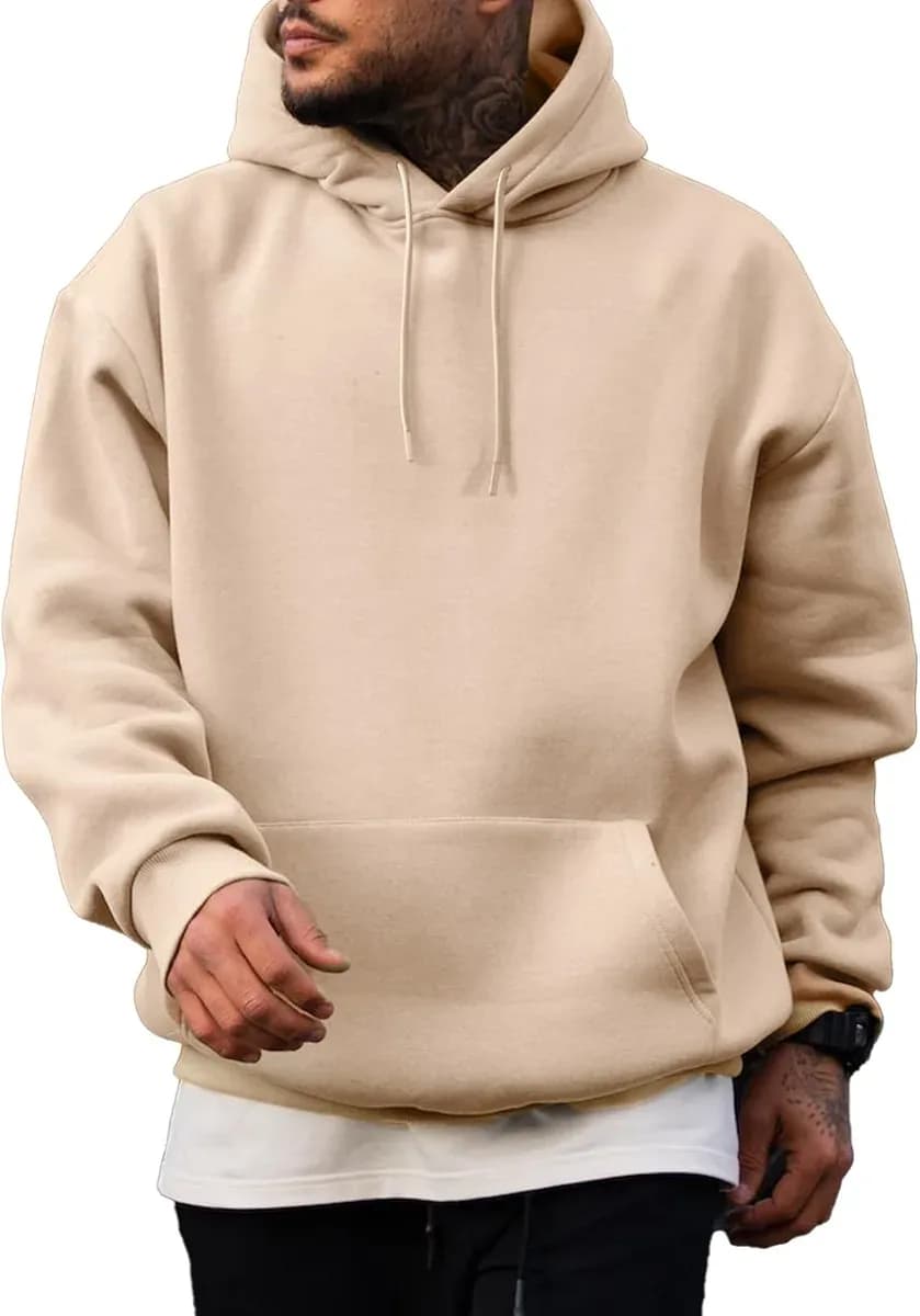 Fleece lined hoodie for men in khaki