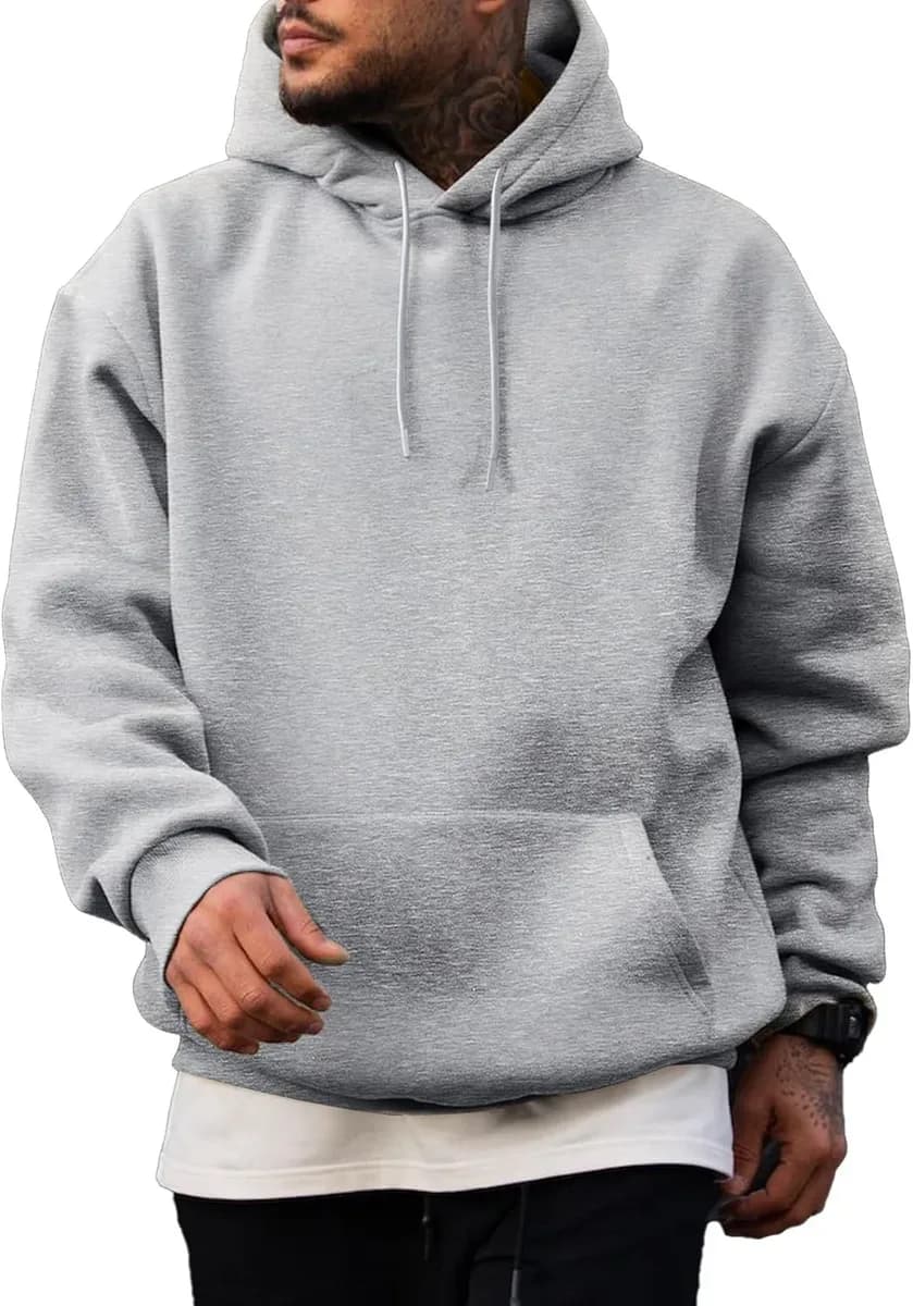 Fleece lined hoodie for men in light grey
