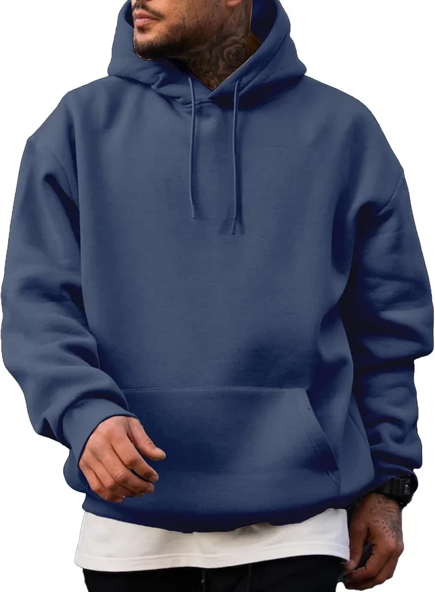 Fleece lined hoodie for men in navy blue