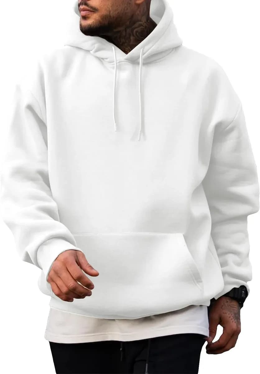 Fleece lined hoodie for men in white