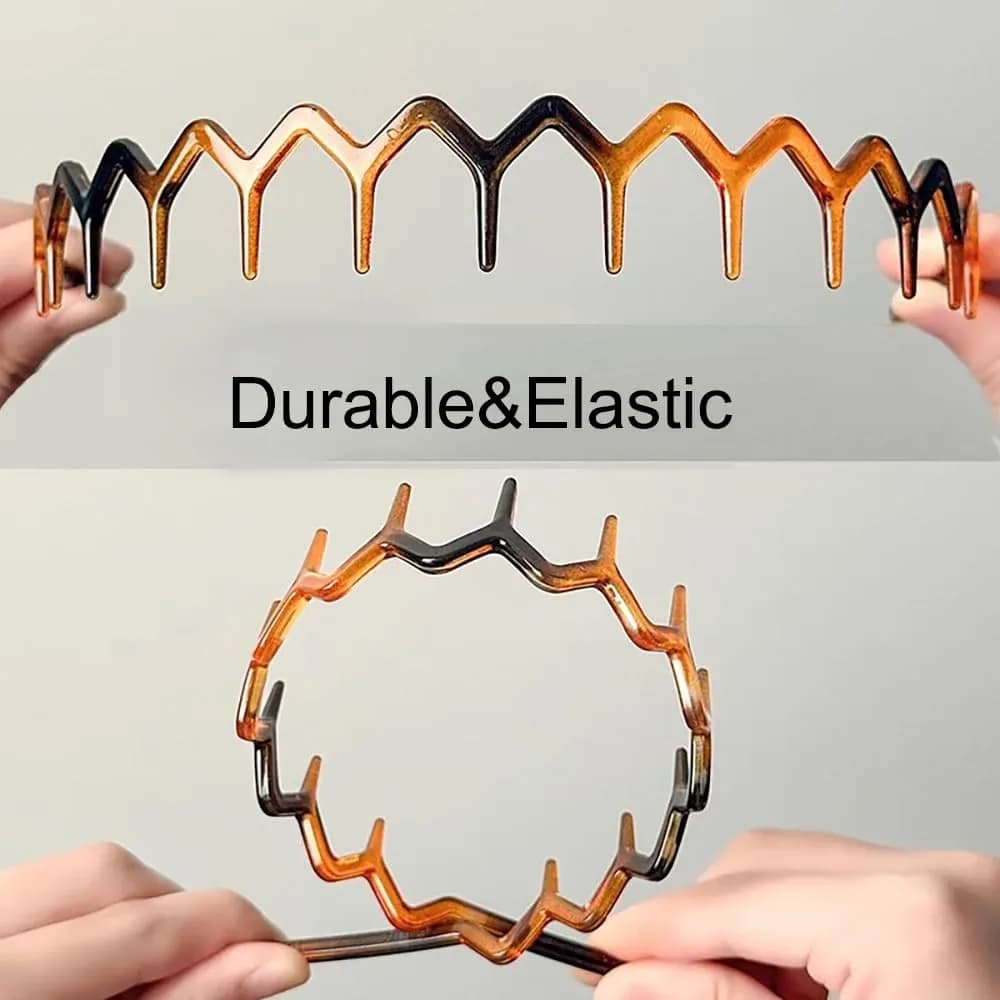 Flexible teeth comb headband being bent to show its give
