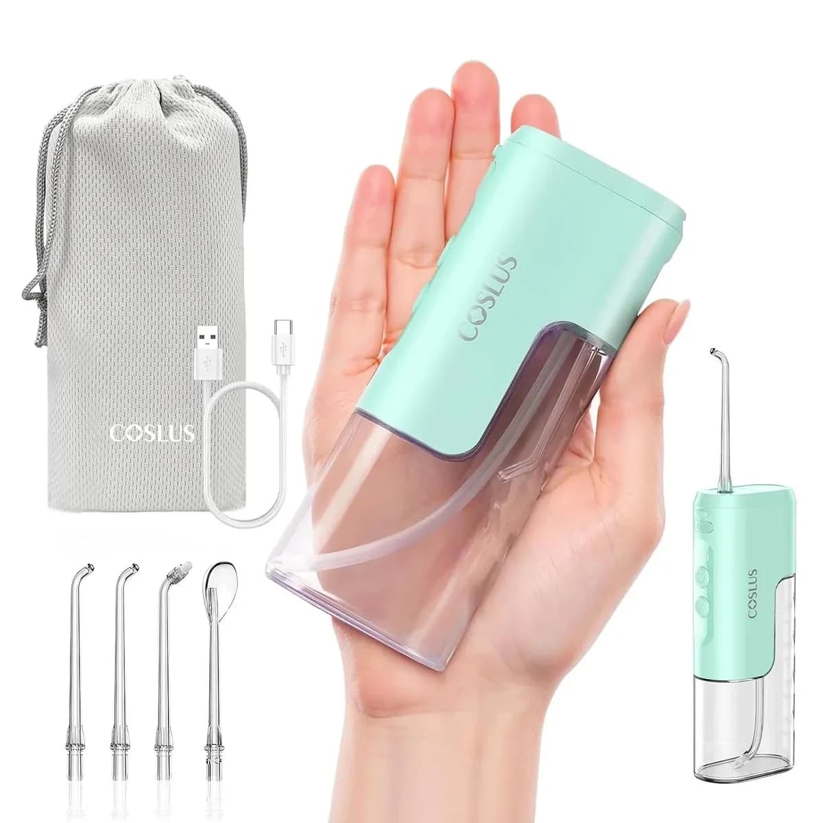 Mini cordless travel water flosser in green