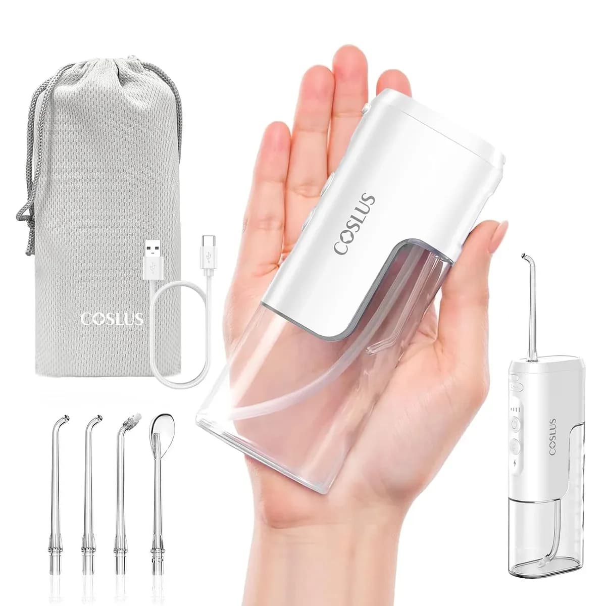 Mini cordless travel water flosser in white