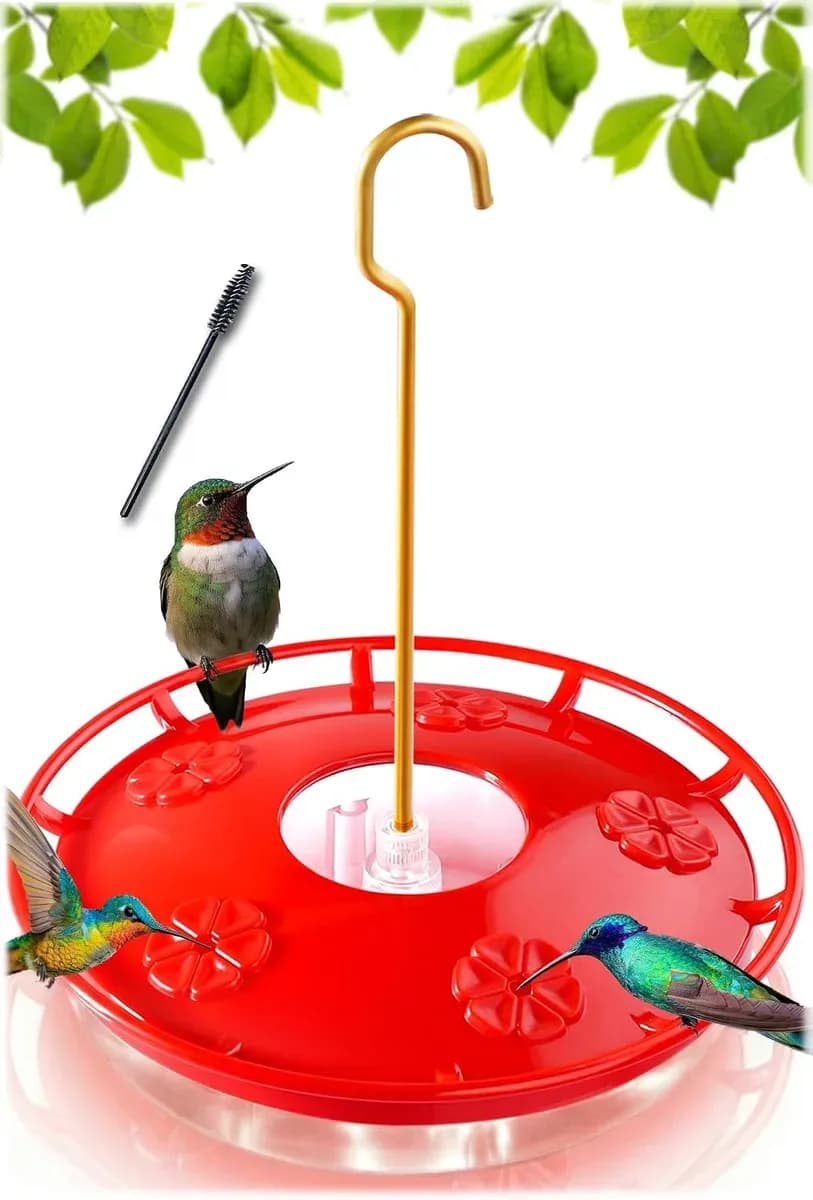 Pure red saucer hummingbird feeder with 5 flower ports