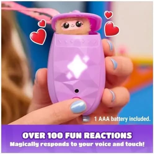 Close-up detail shot of the wearable digital pet toy