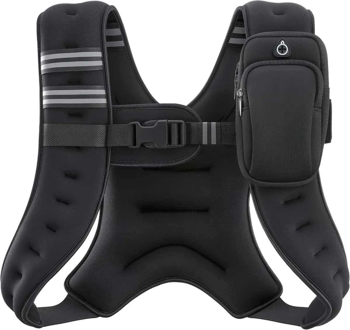 Black weighted vest with reflective stripes and buckle straps