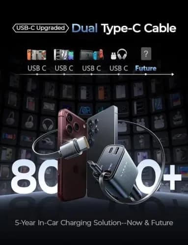 Retractable car charger size and cable length dimensions