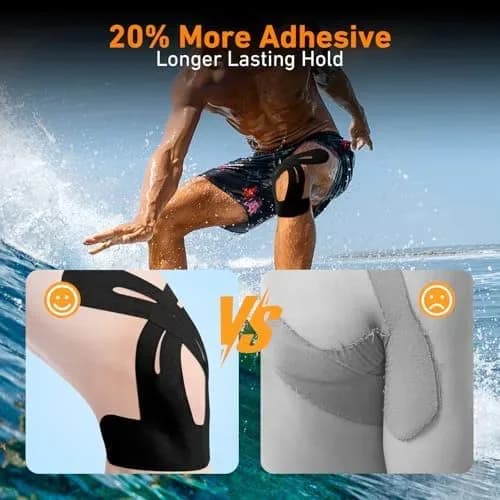 Close-up detail of the kinesiology tape for knee