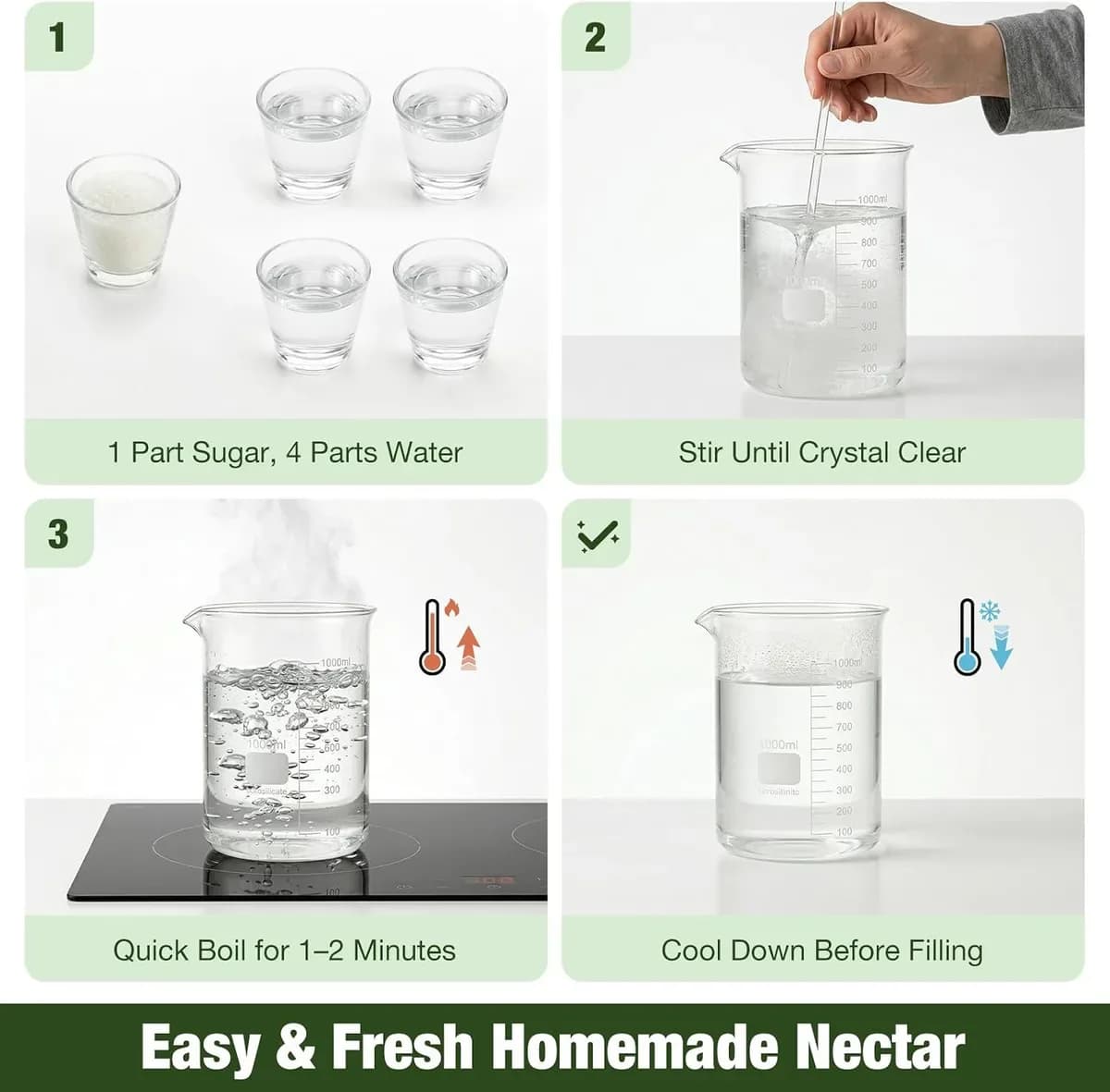 Homemade nectar recipe card for the glass hummingbird feeder
