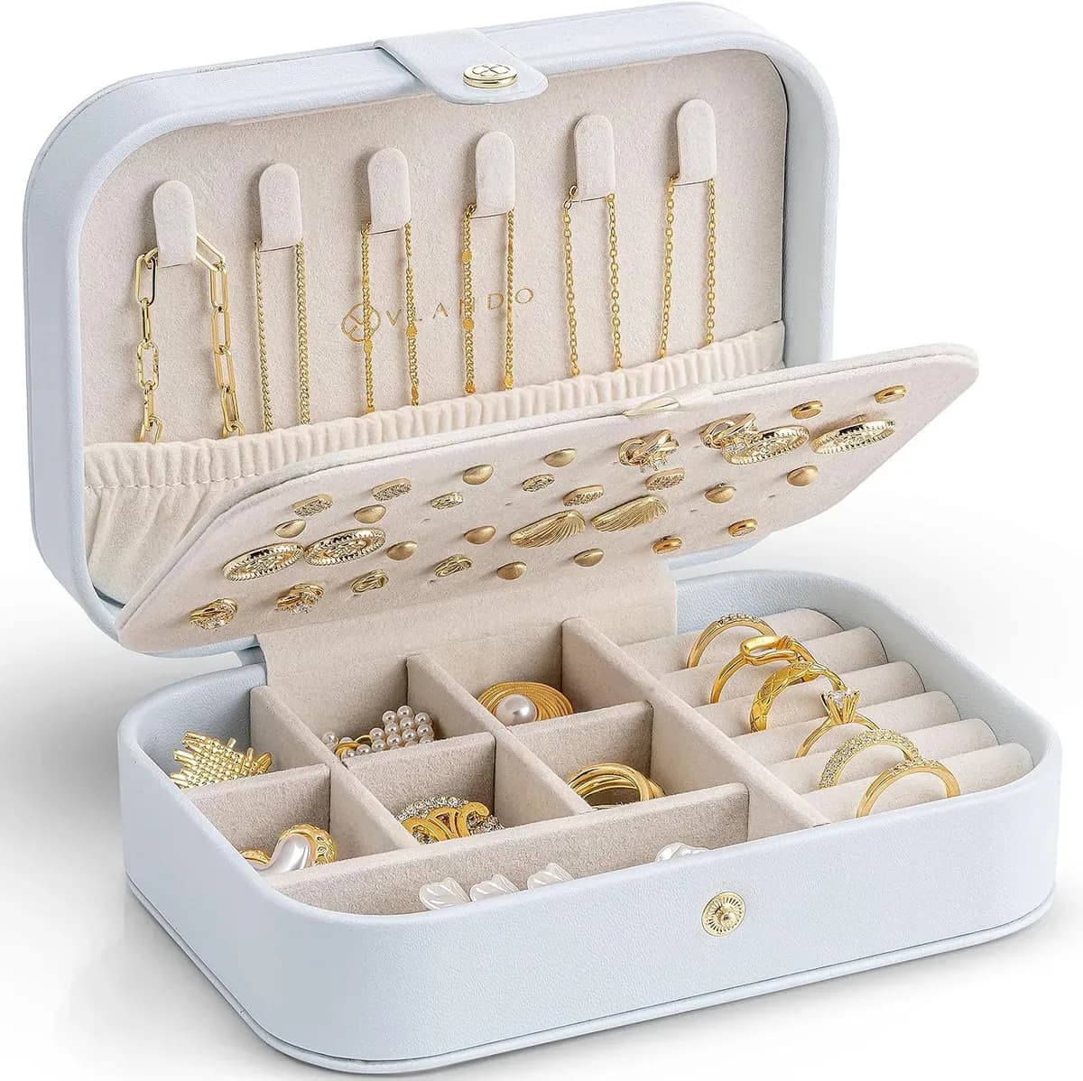 Travel jewelry case in blue, one of eight colors