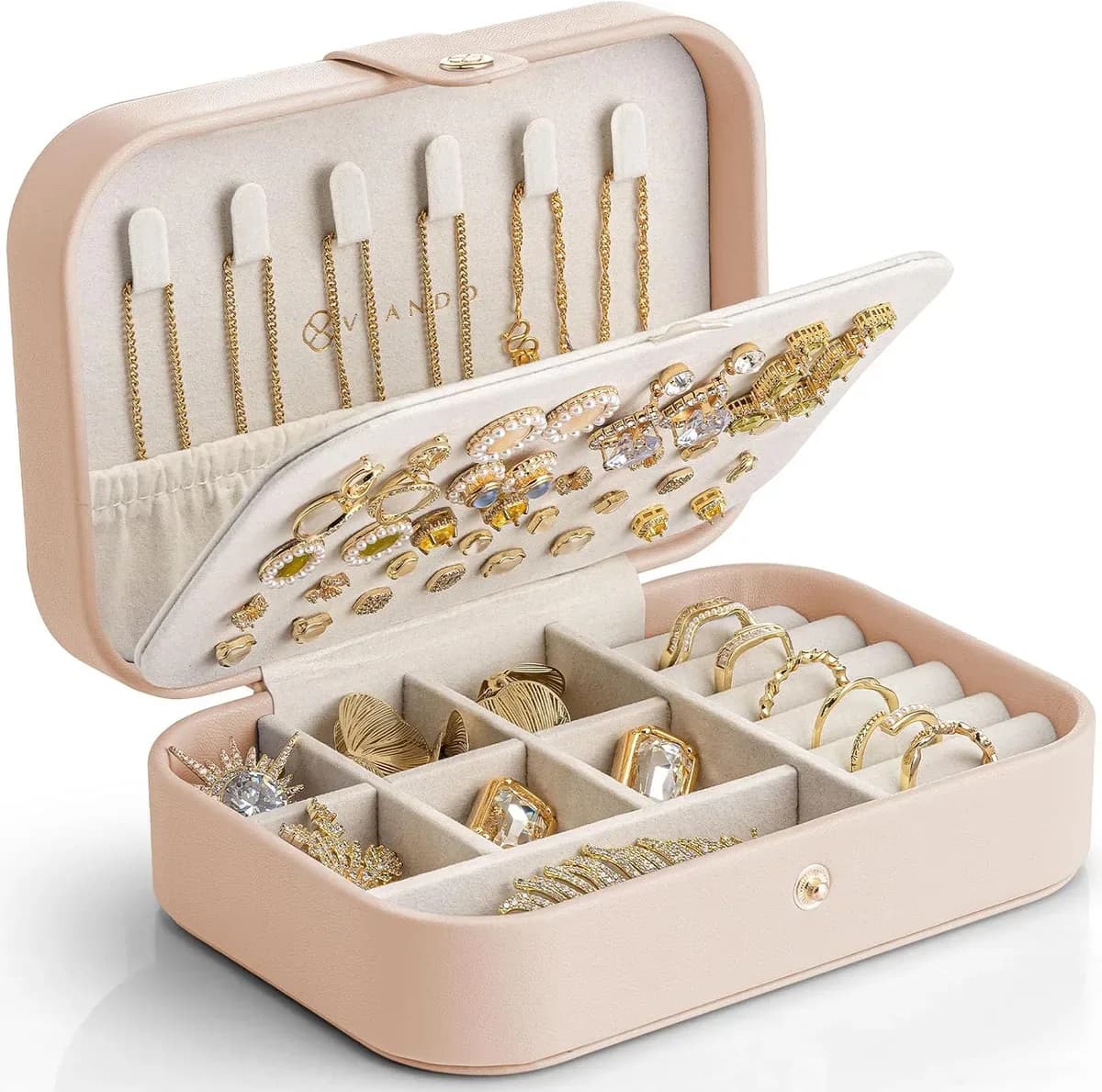 Travel jewelry case in nude pink, a soft blush tone