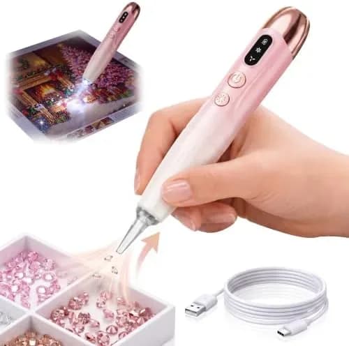 Electric diamond painting pen with LED light, side view
