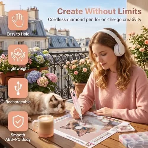 Electric diamond painting pen package with cable, tips and tray