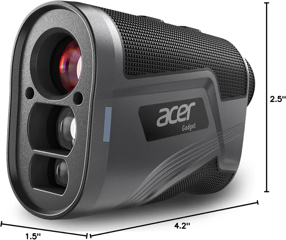 Golf rangefinder with slope shown with its size measurements
