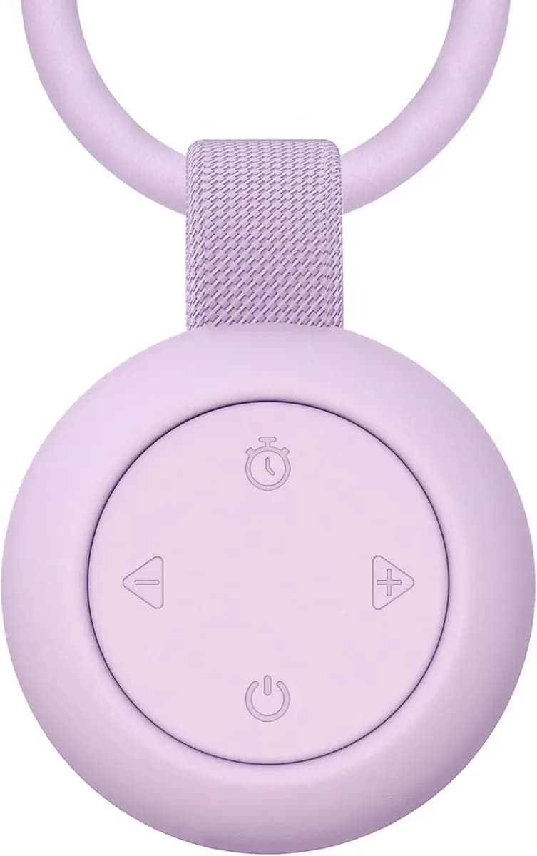 Purple portable baby sound machine, palm-size and rechargeable