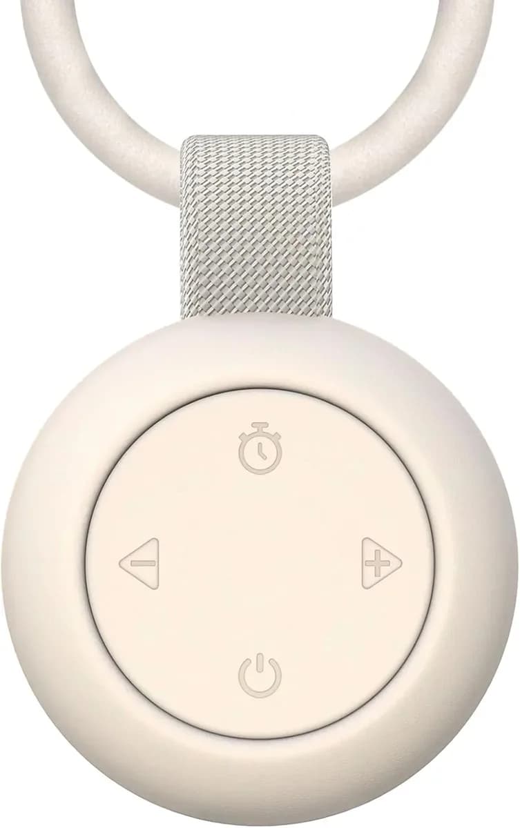 Putty color portable baby sound machine with carry strap