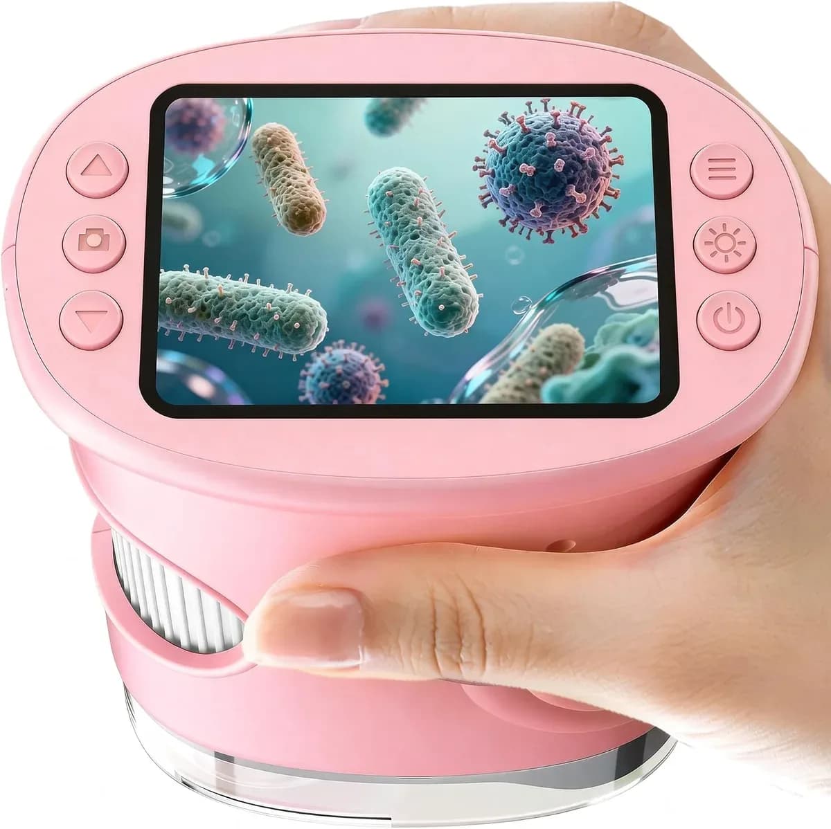 Pink handheld digital microscope for kids, front view