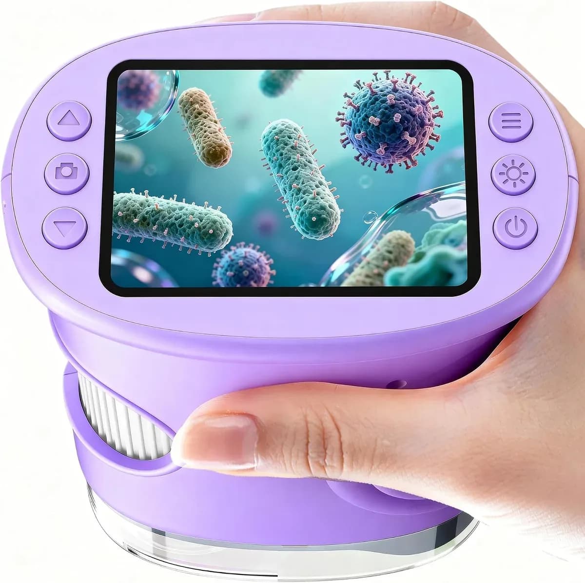 Purple handheld digital microscope for kids, front view