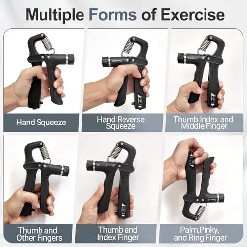 Grip strength trainer kit pieces with size measurements
