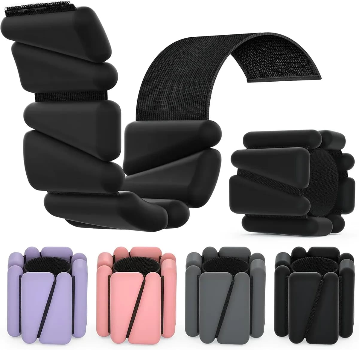 Wrist and ankle weights shown side by side in nine colors