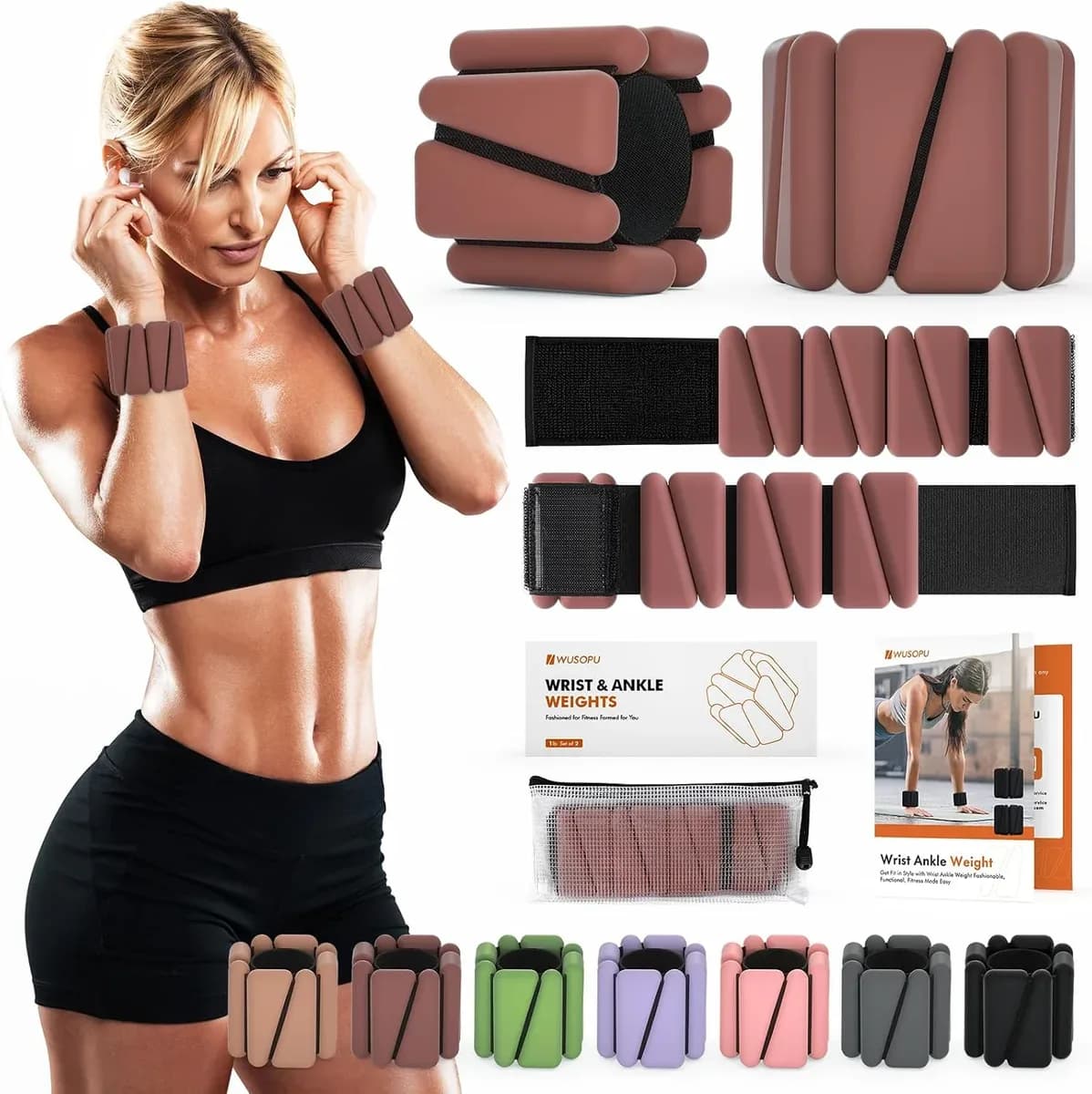 Wrist and ankle weights in dark brown silicone