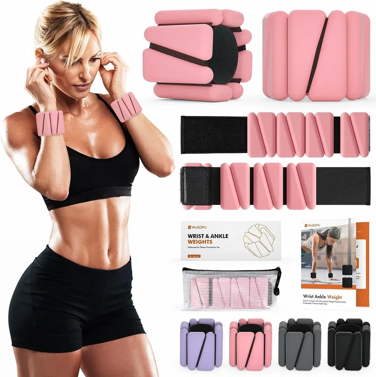 Wrist and ankle weights in bright pink silicone