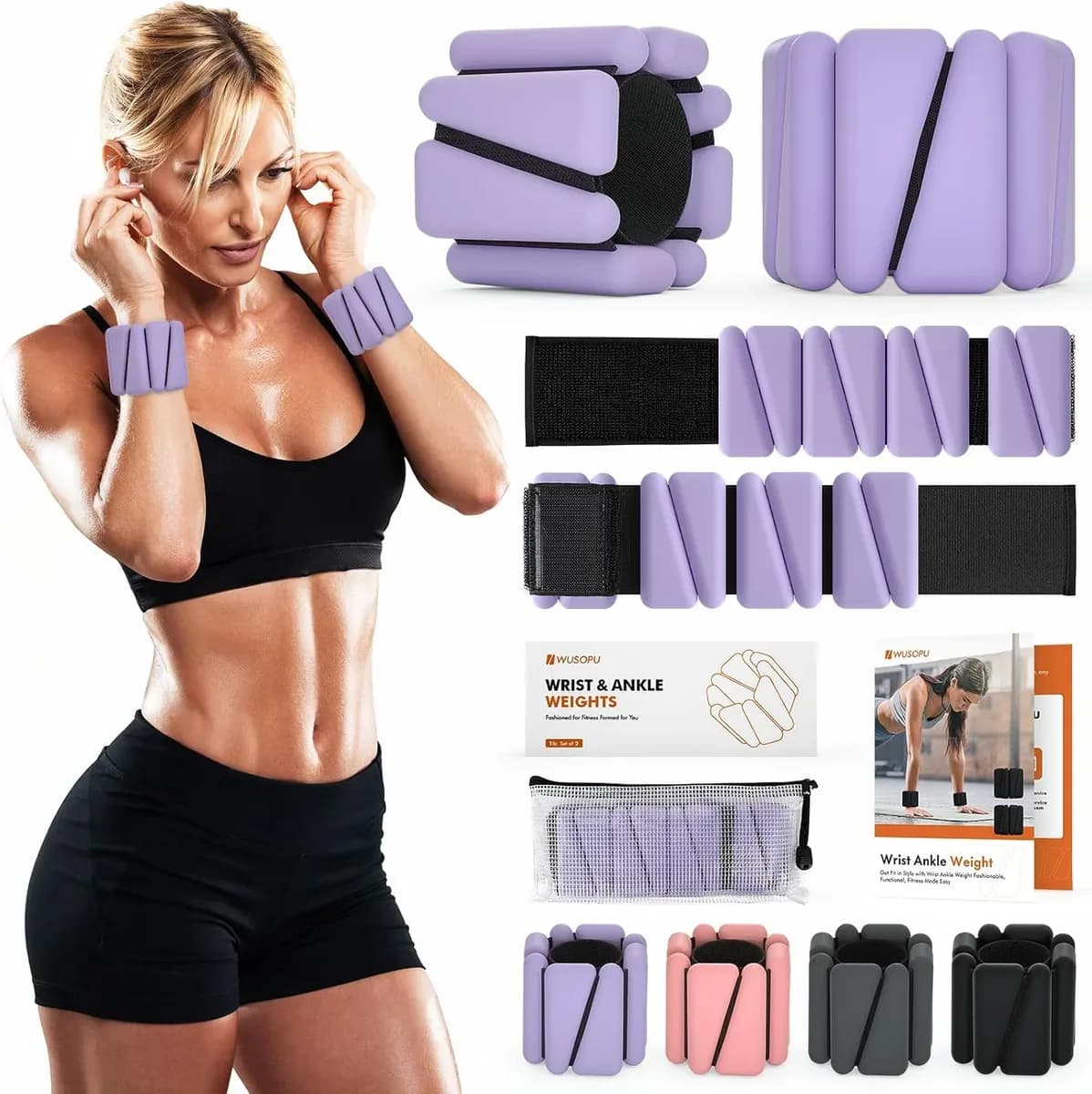 Wrist and ankle weights in purple silicone