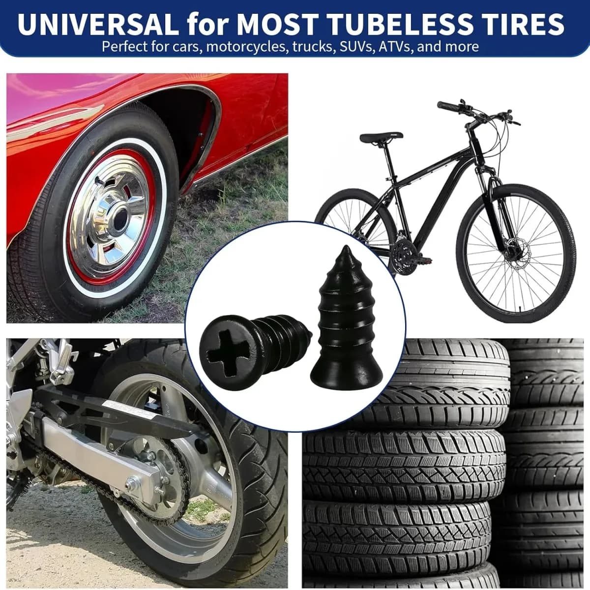 Tire plug kit package contents with storage box