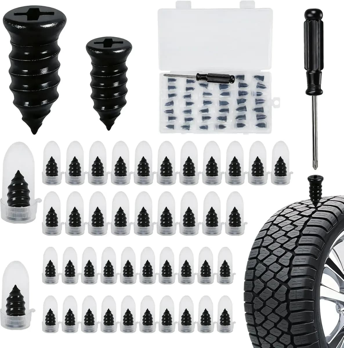 Tire plug kit kept in a car for roadside repairs