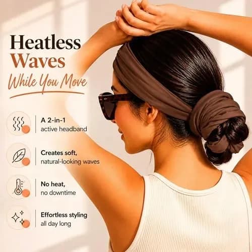 Heatless curling headband in use with hair wrapped around it